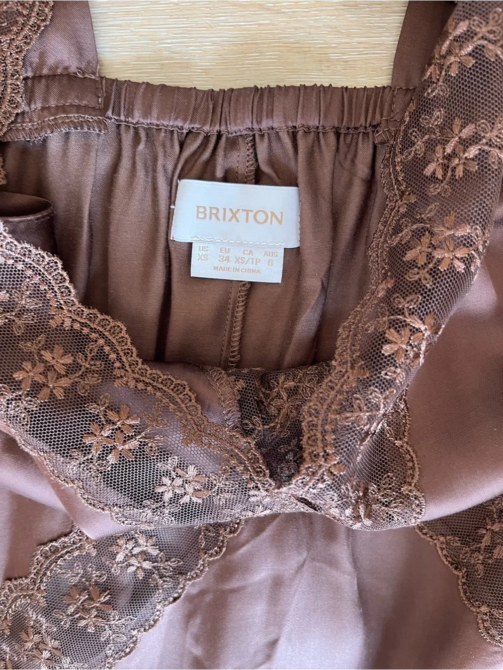 Britton Brown Satin Slip Dress with Lace Trims - Picture 2 of 2